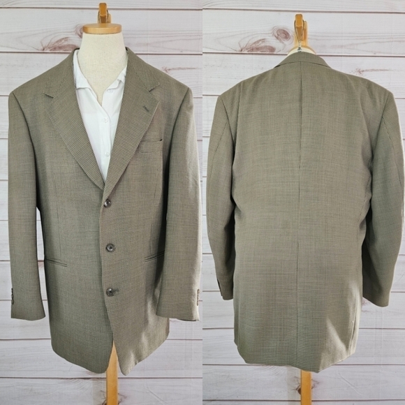 Vintage Pierre Cardin Checkered Notched Lapel Blazer in Sage and Tan Size 44L - Picture 1 of 16